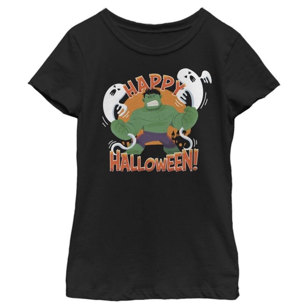 Disney Marvel Hulk Happy Halloween T-Shirt Boys M Black Graphic Tee Ghosts